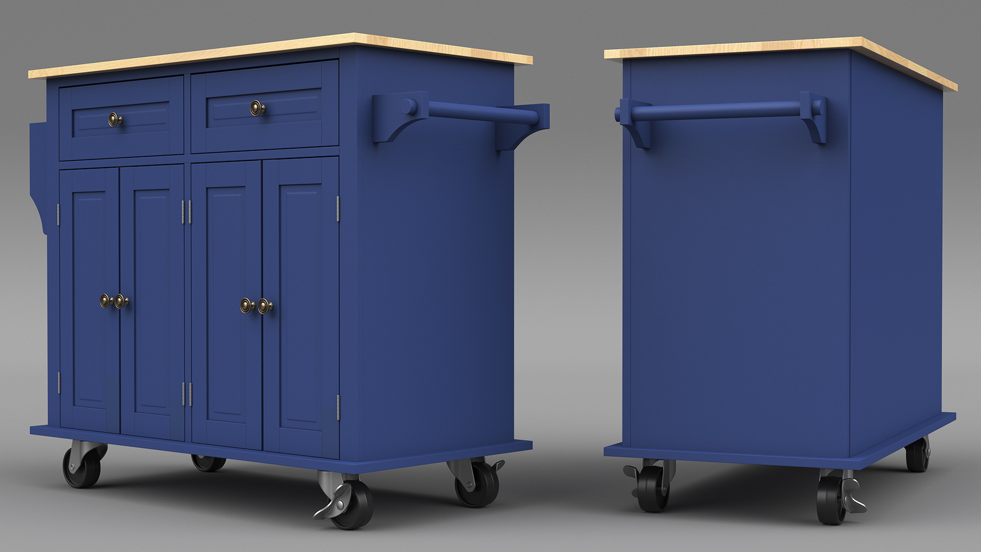 Kitchen Cart on Wheels Blue 3D