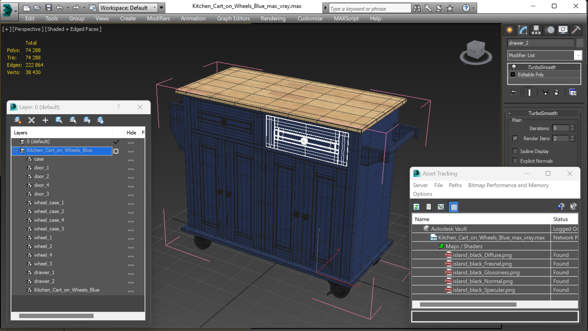 Kitchen Cart on Wheels Blue 3D