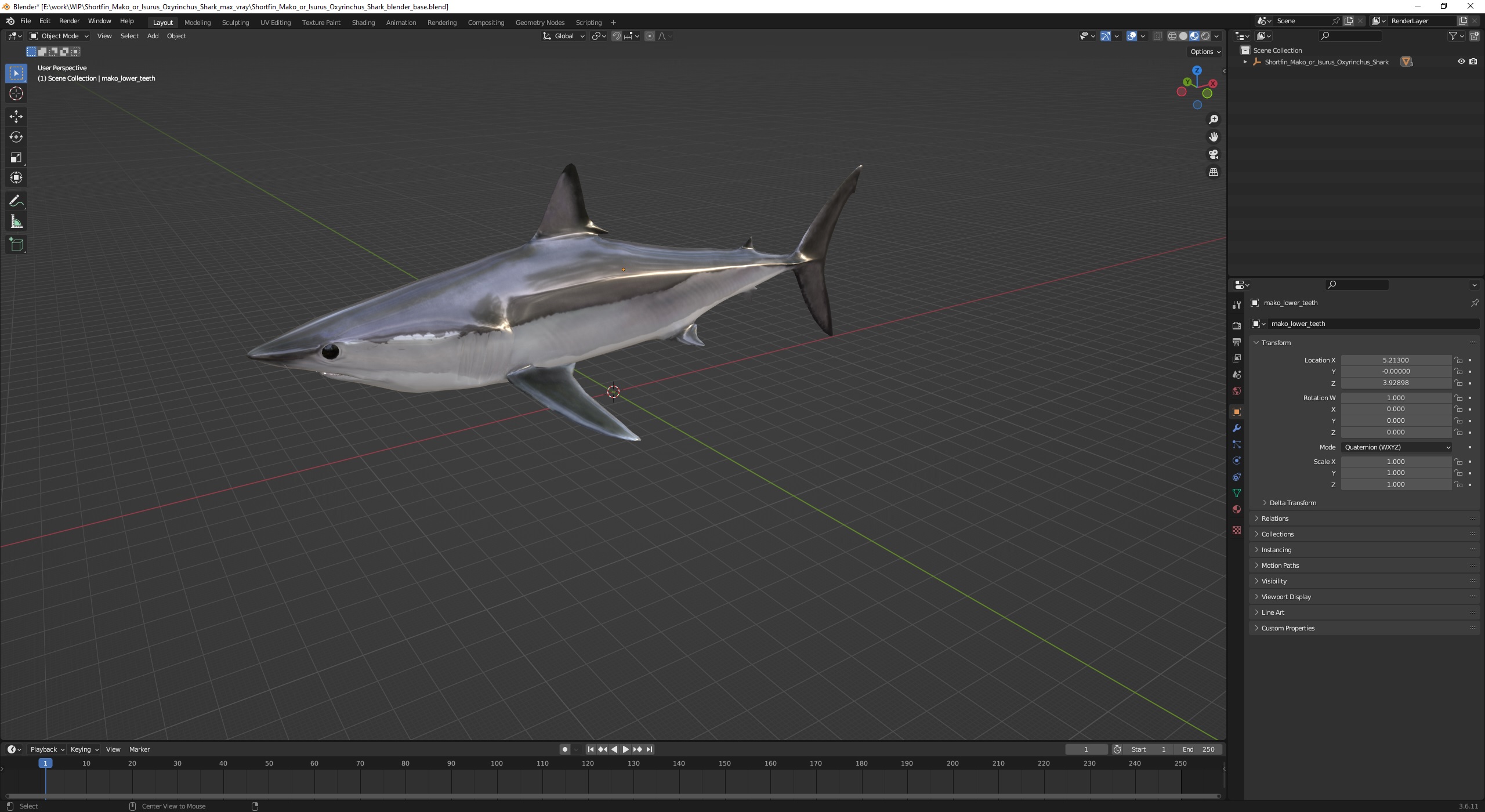 3D model Shortfin Mako or Isurus Oxyrinchus Shark