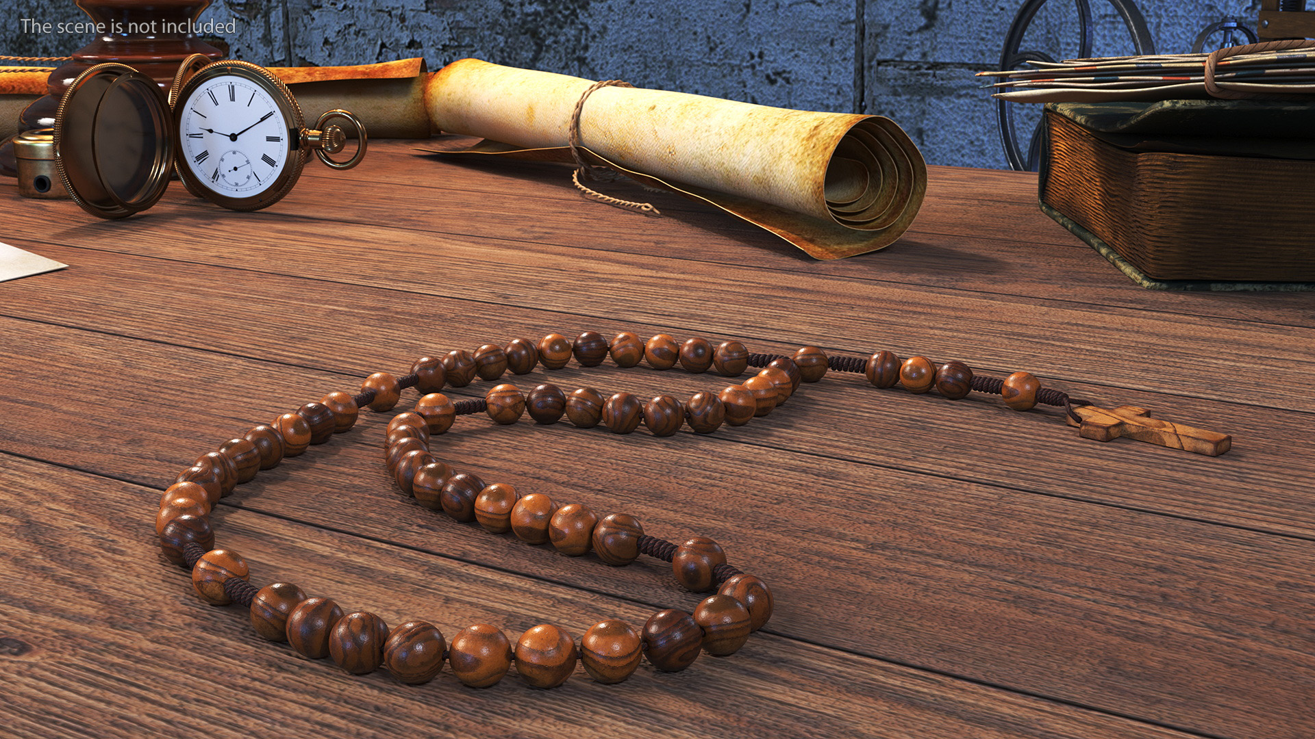 3D Wooden Prayer Beads with Cross Pendant model