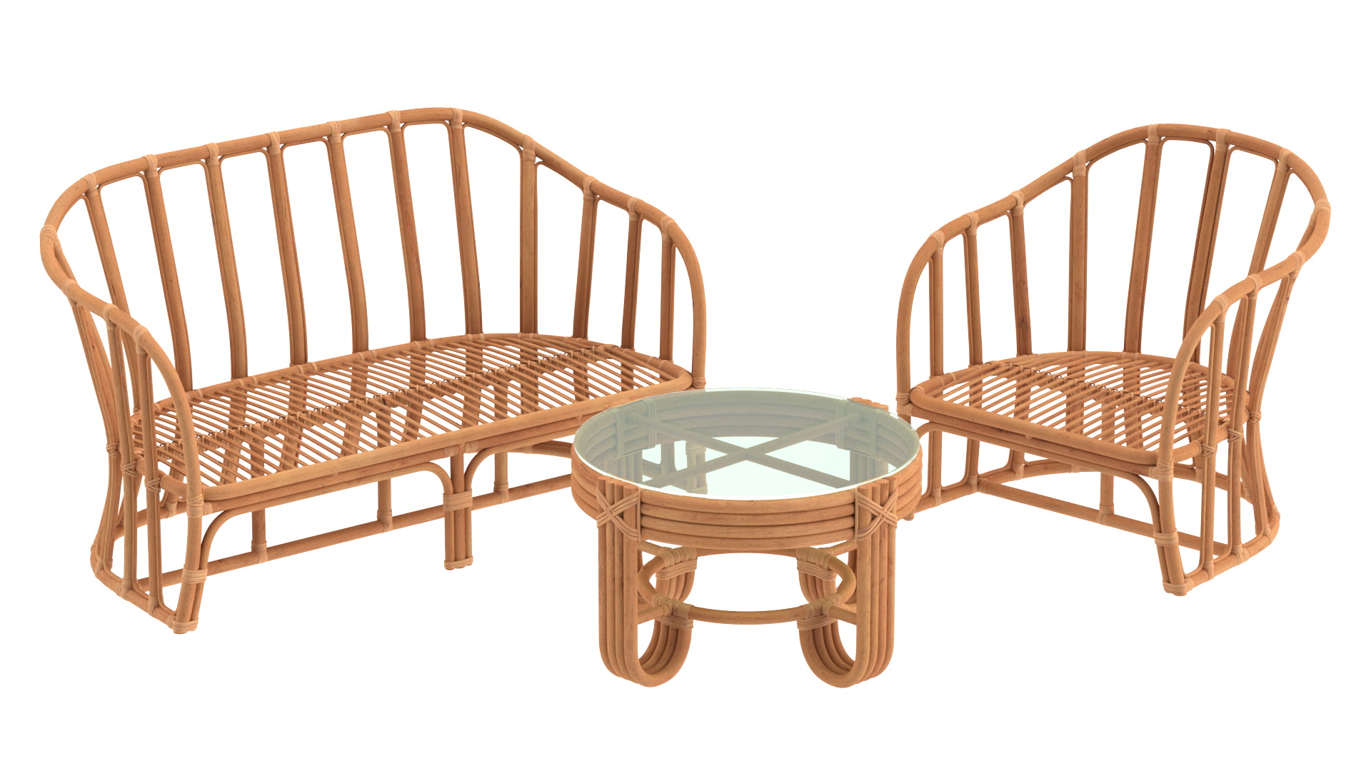 3D Vintage Rattan Furniture Set model