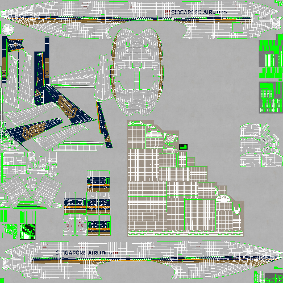 3D Boeing 777 Singapore Airlines Rigged