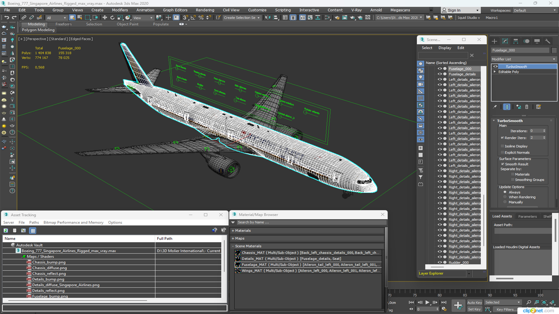 3D Boeing 777 Singapore Airlines Rigged