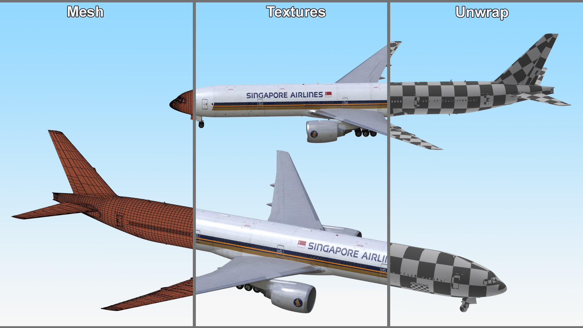 3D Boeing 777 Singapore Airlines Rigged