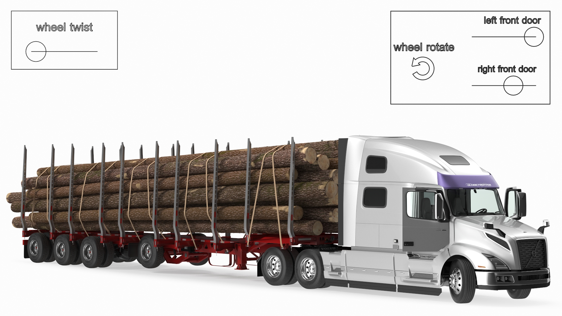 Volvo VNL 860 Truck with Logging Trailer Rigged 3D