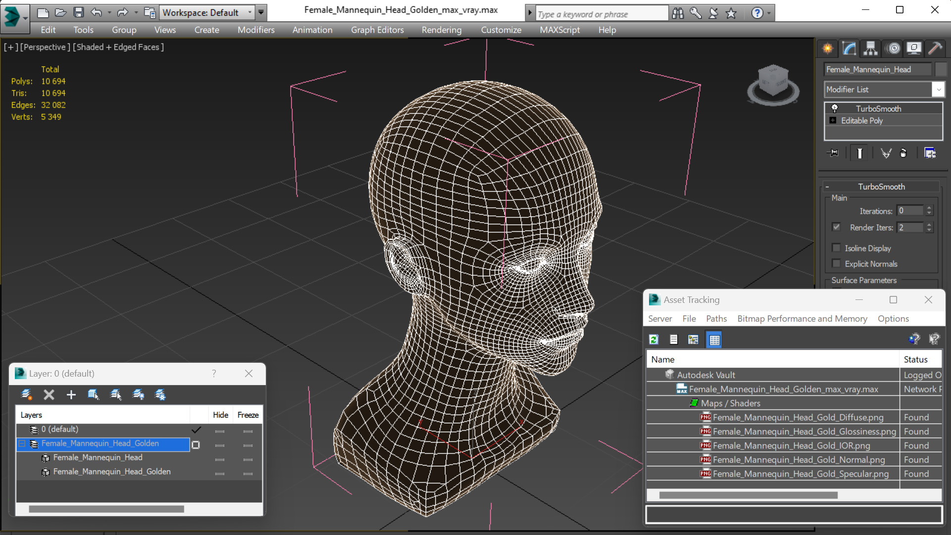 3D Female Mannequin Head Golden model