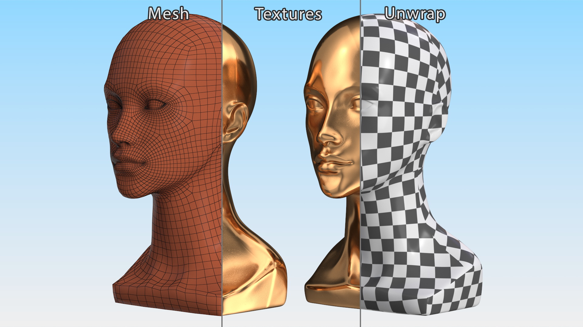 3D Female Mannequin Head Golden model