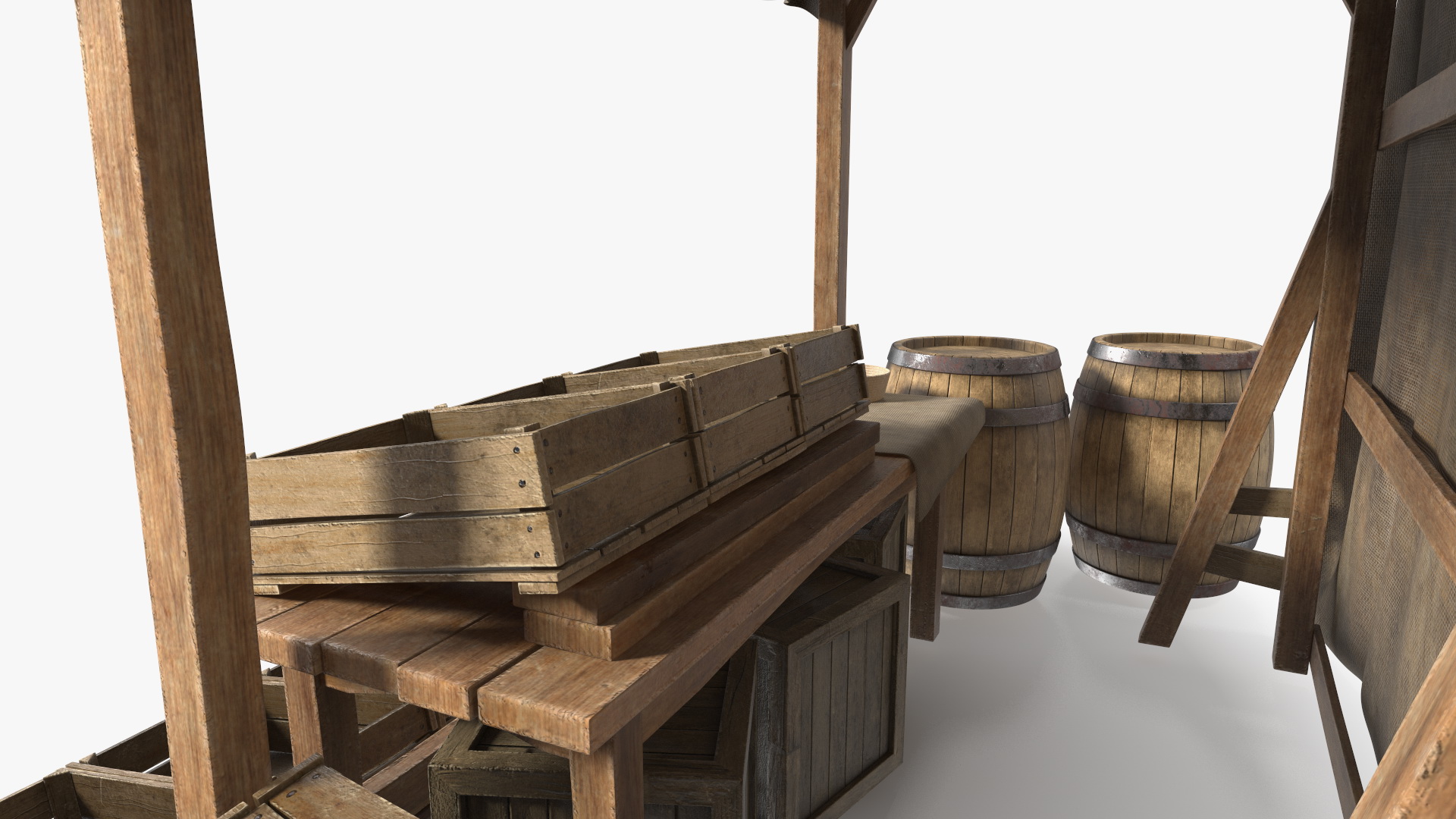 Medieval Market Stall Empty 3D