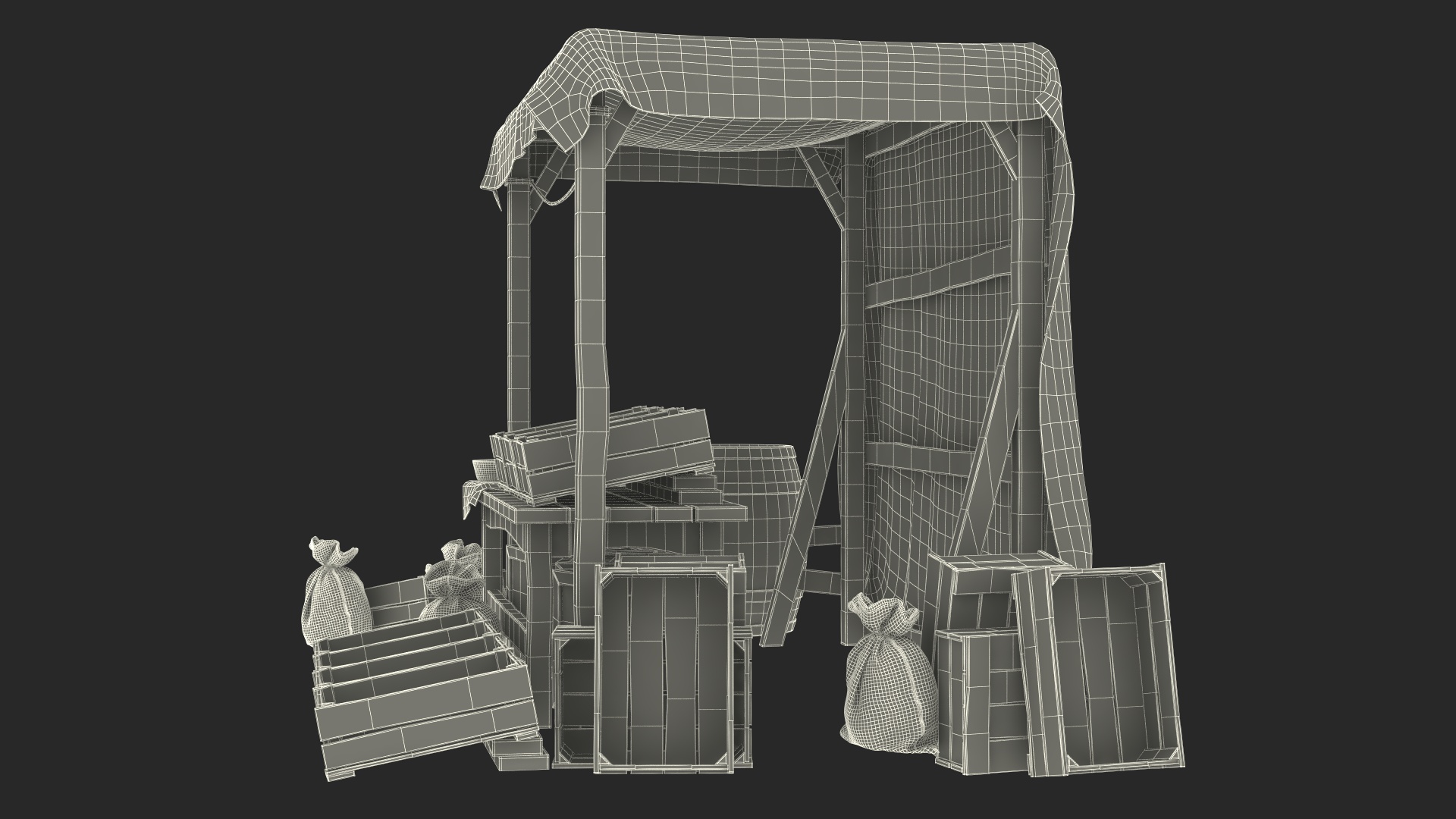 Medieval Market Stall Empty 3D