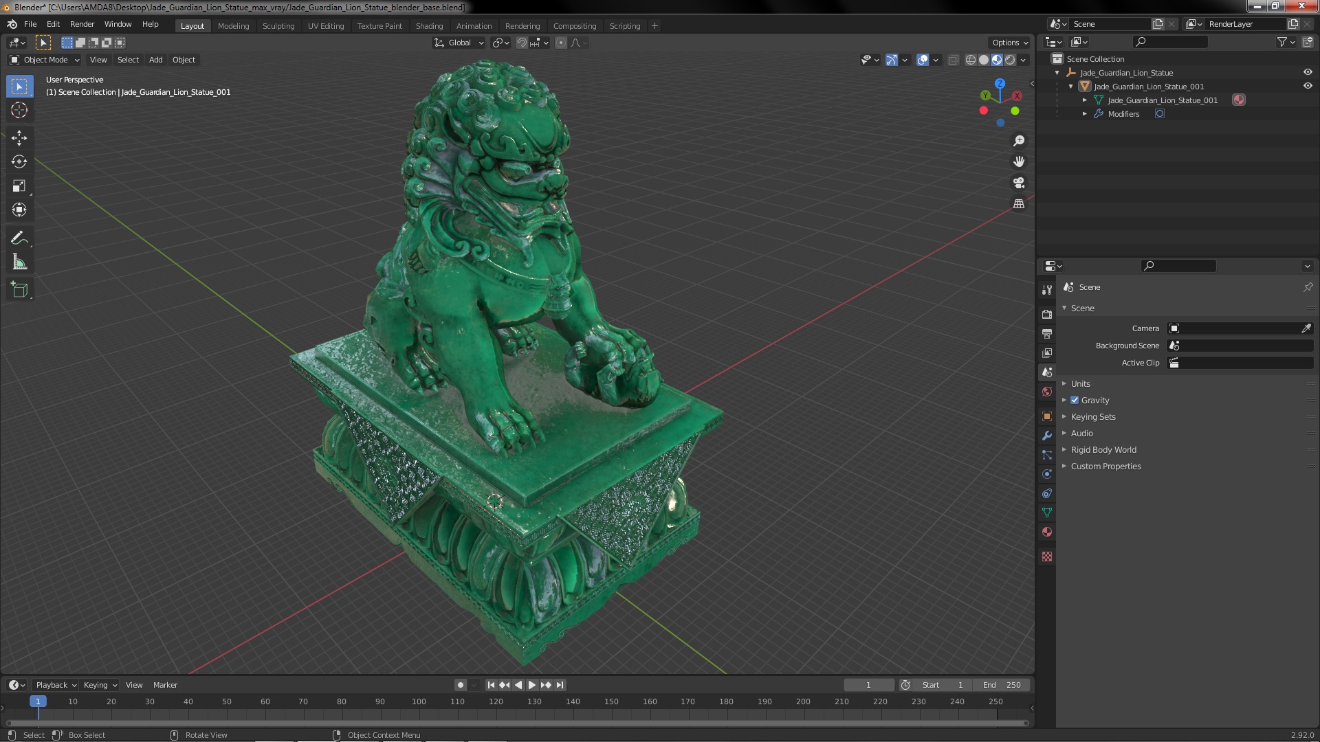 3D model Jade Guardian Lion Statue