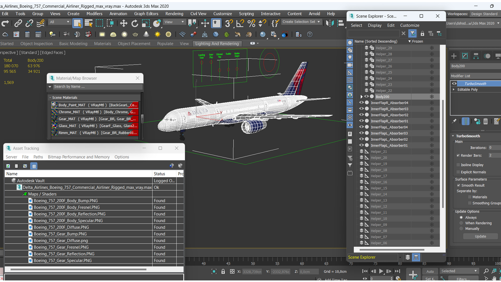 Delta Airlines Boeing 757 Commercial Airliner Rigged 3D