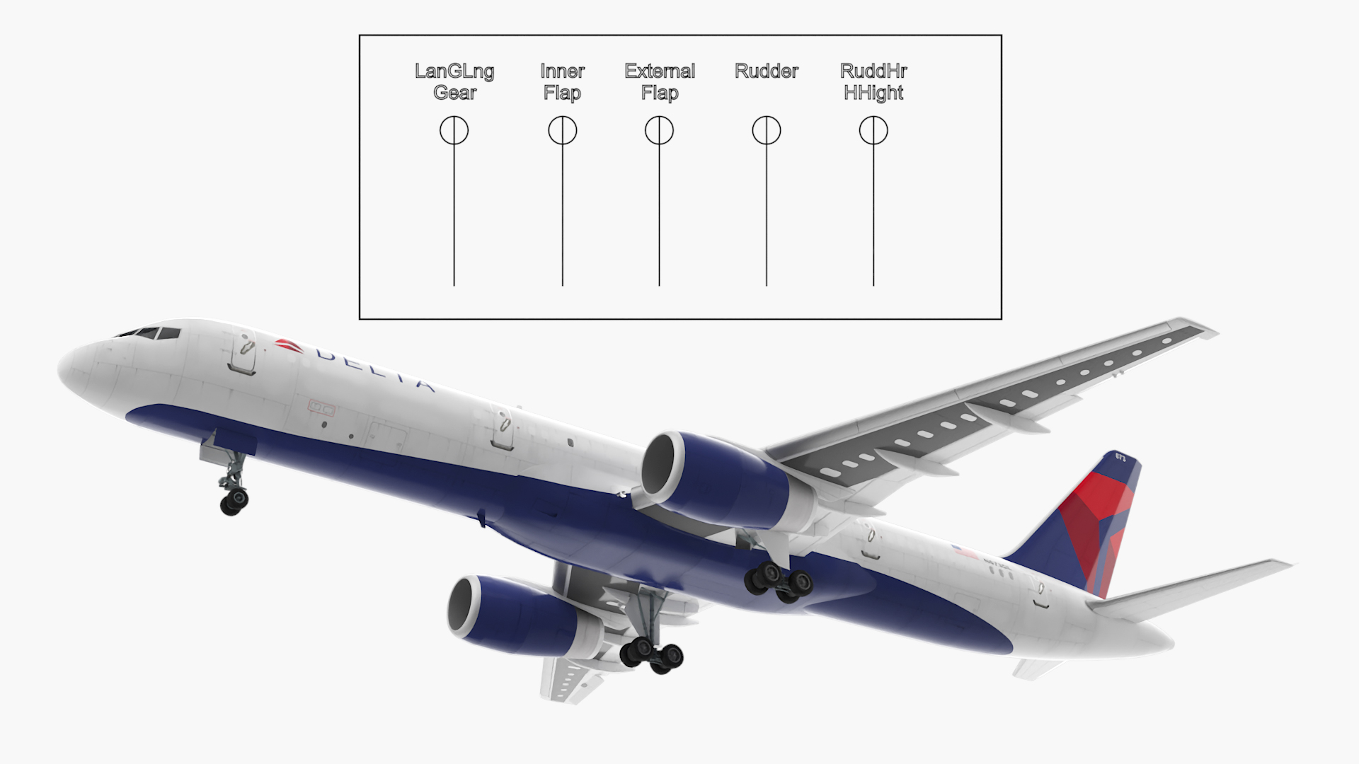 Delta Airlines Boeing 757 Commercial Airliner Rigged 3D