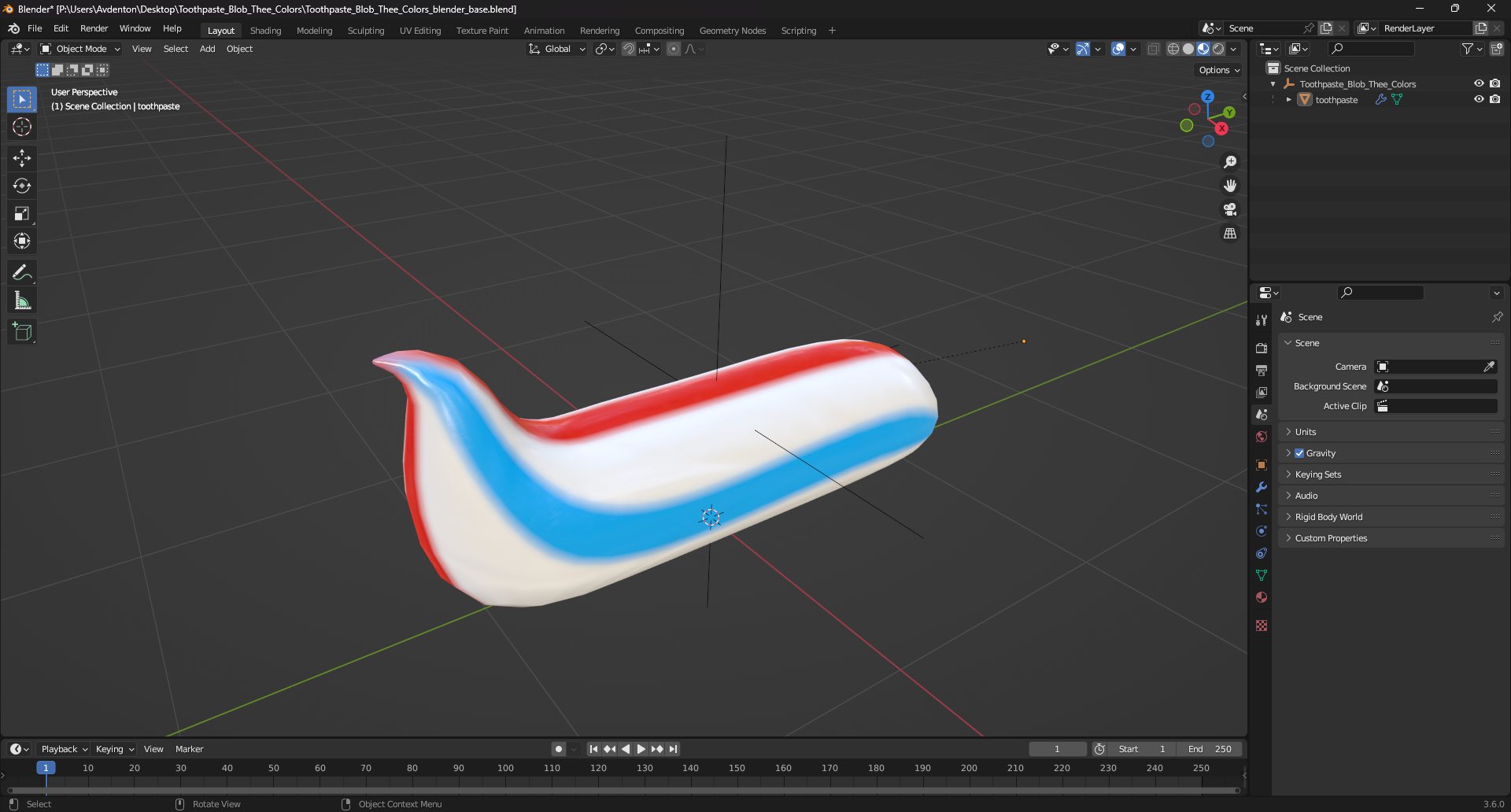 Toothpaste Blob Thee Colors 3D