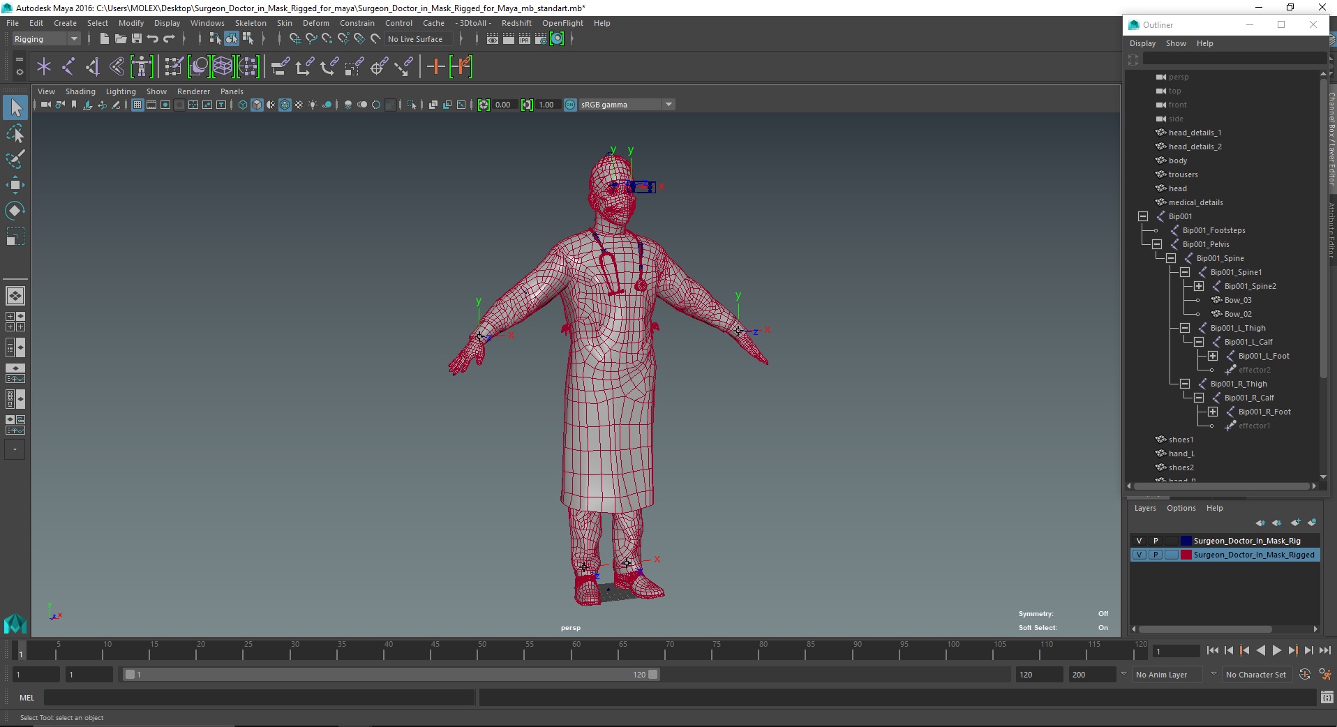 3D Surgeon Doctor in Mask Rigged for Maya model