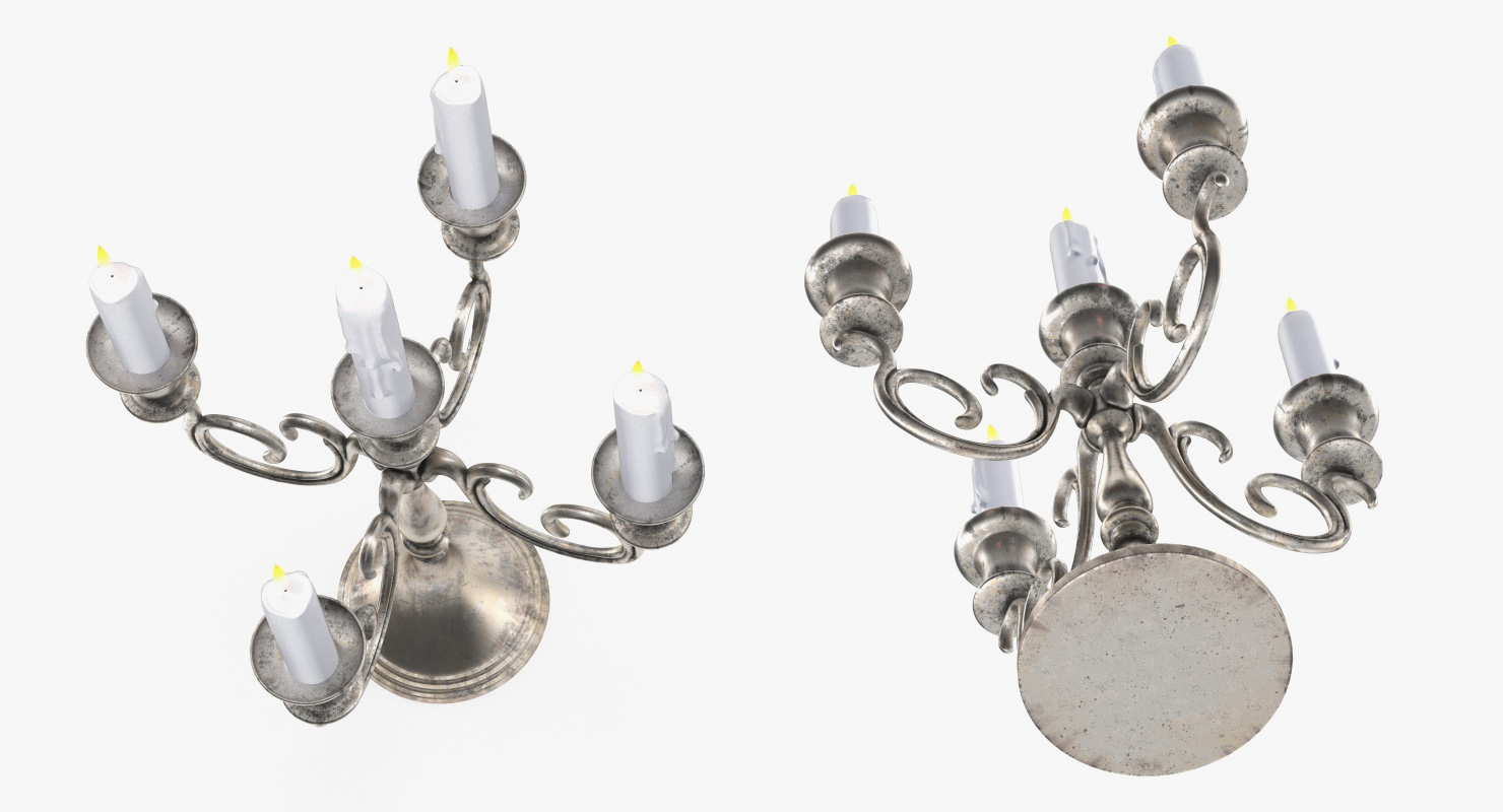 3D Silver Candlestick with Candles