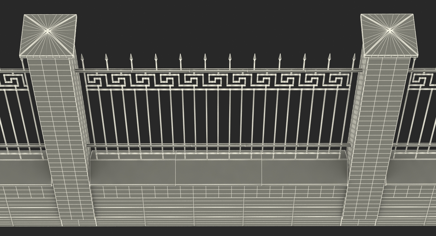 Old Brick Wall and Iron Fence 3D model