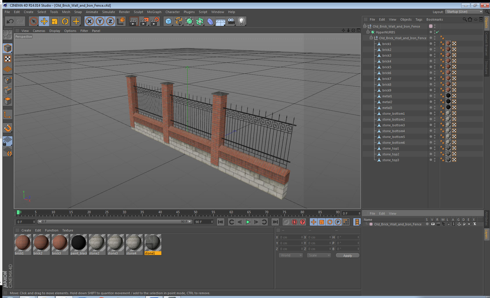 Old Brick Wall and Iron Fence 3D model