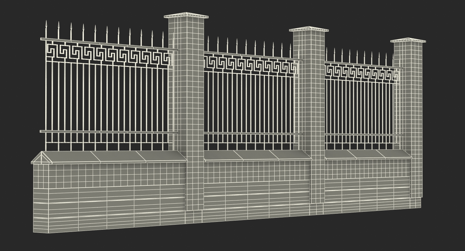 Old Brick Wall and Iron Fence 3D model