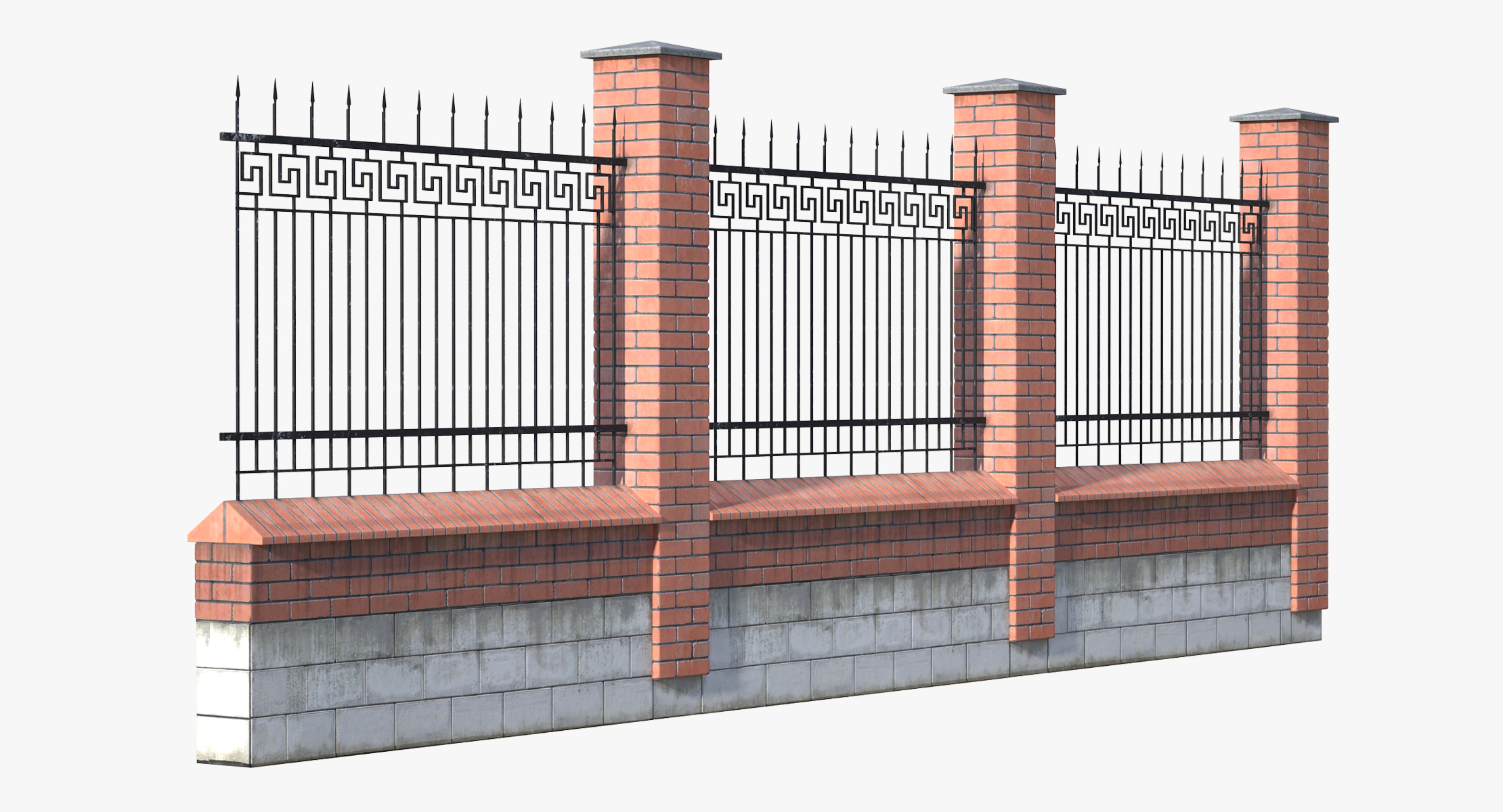 Old Brick Wall and Iron Fence 3D model