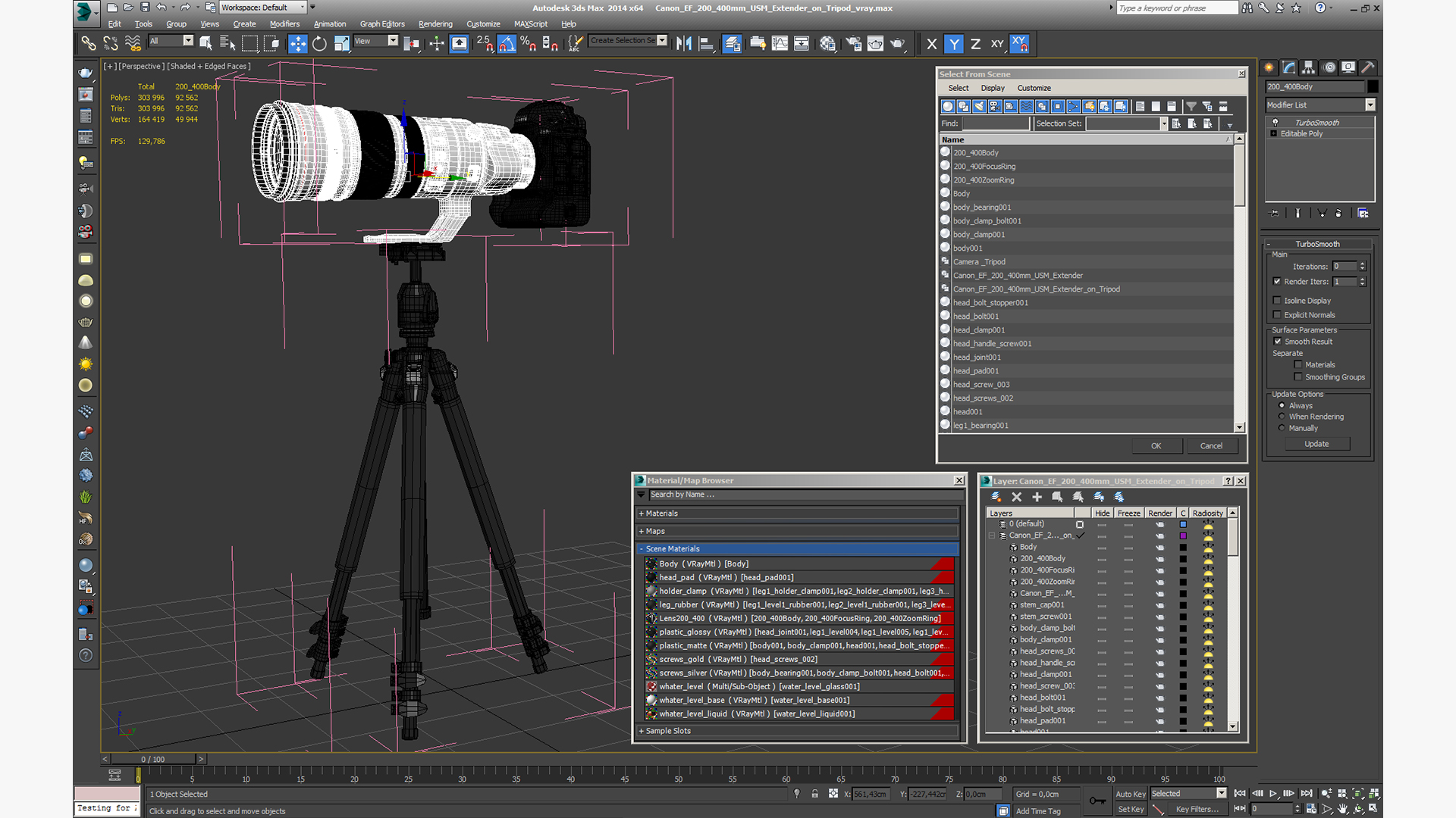 3D Canon EF 200 400mm USM Extender on Tripod