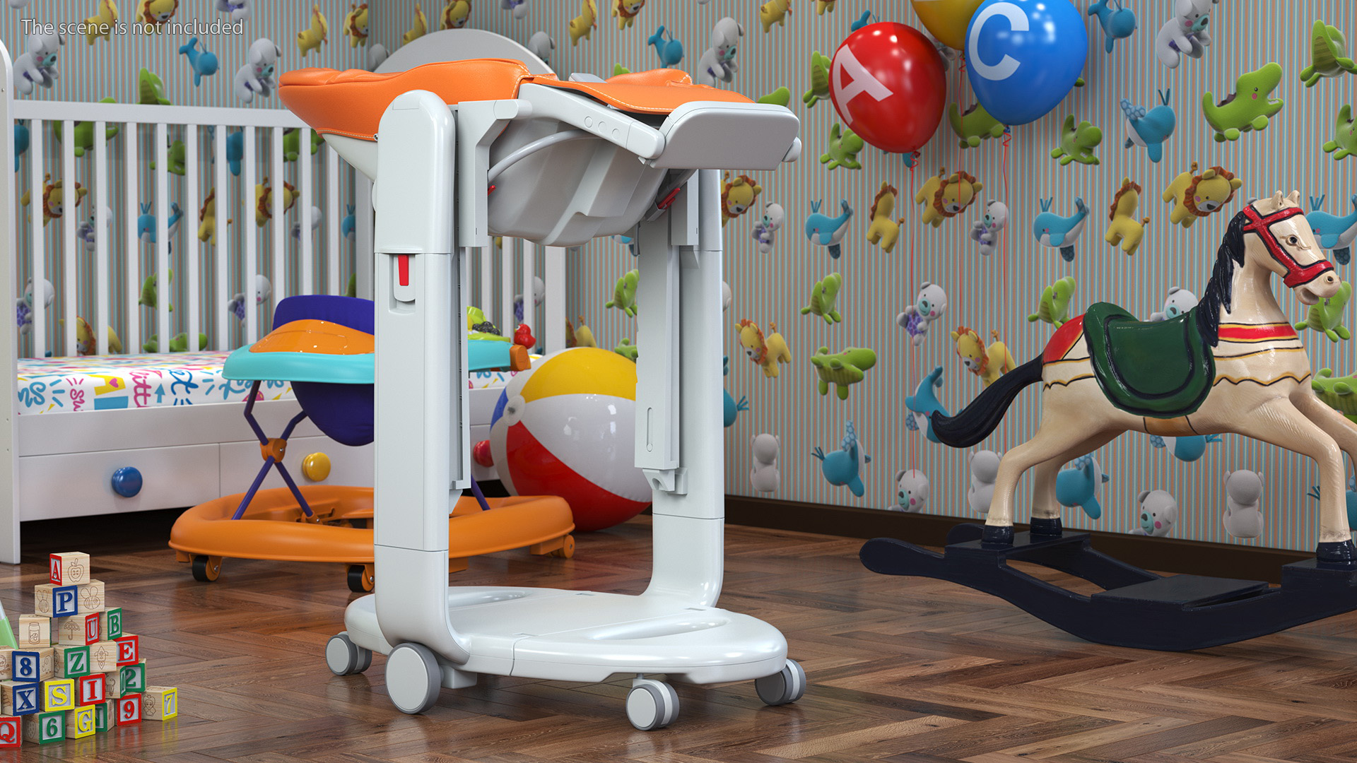 3D Baby Folding High Chair Horizontal Orange Rigged model