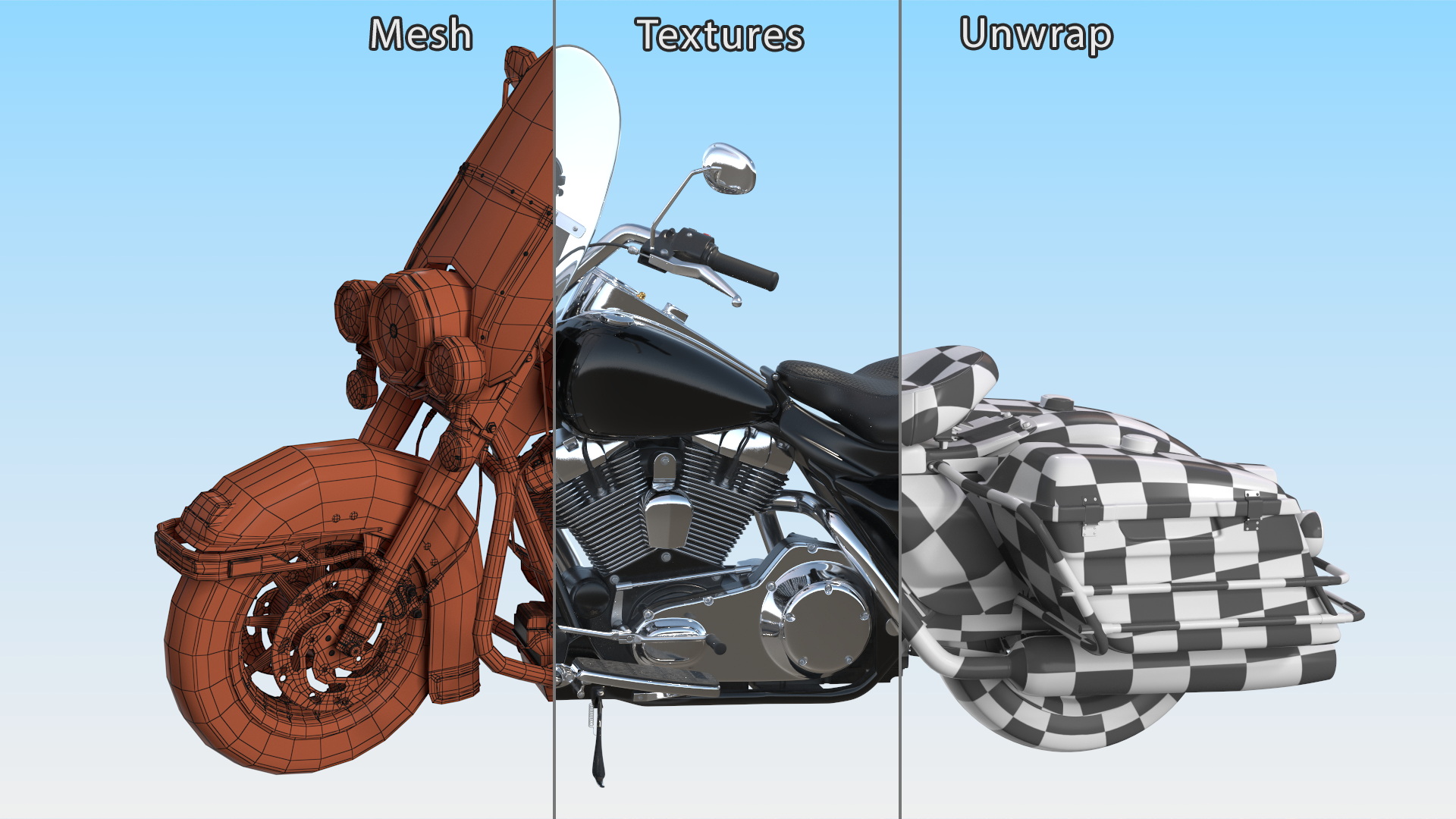 3D Road King Motorcycle Black Parked model