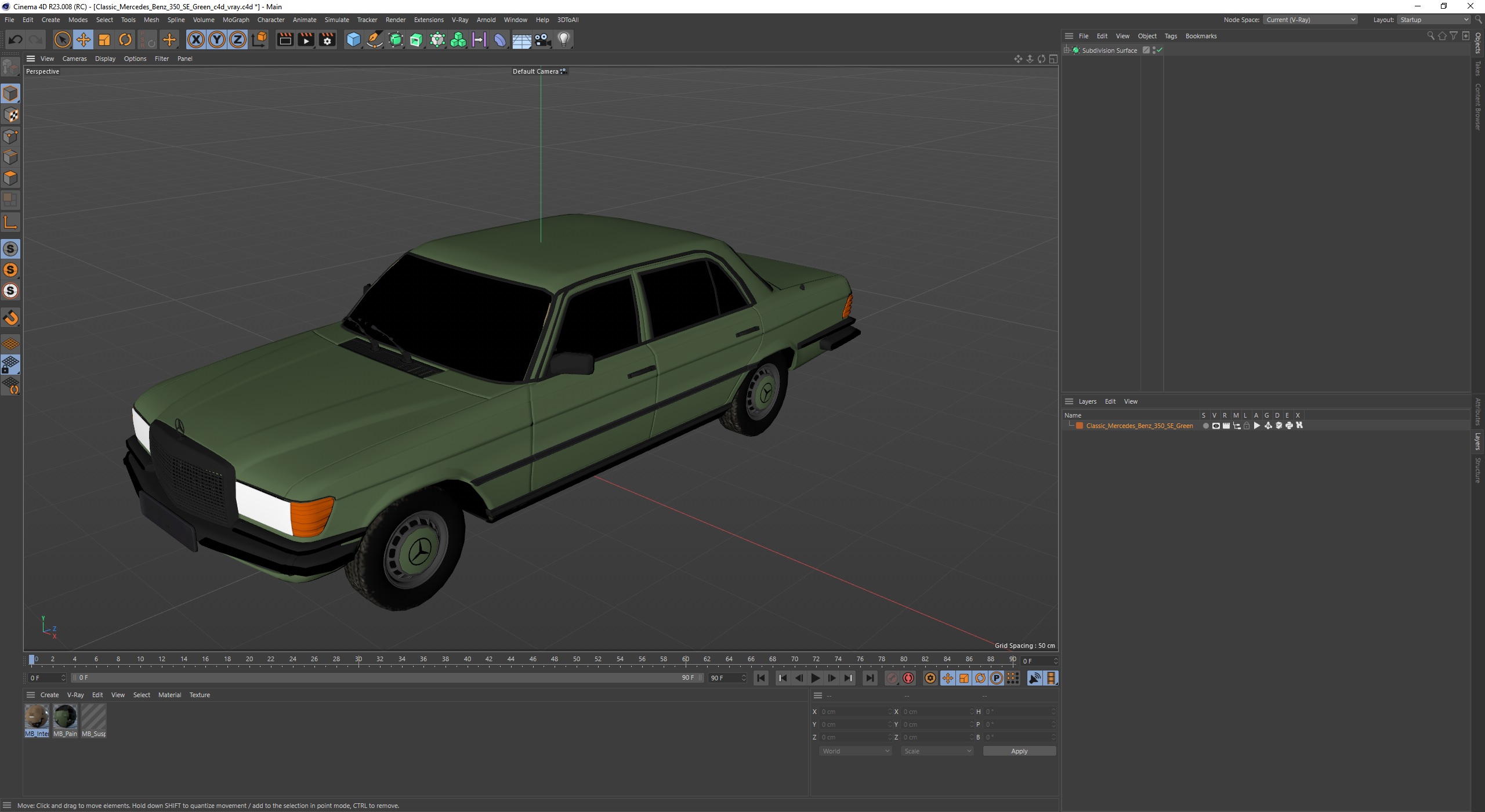 Classic Mercedes Benz 350 SE Green 3D model