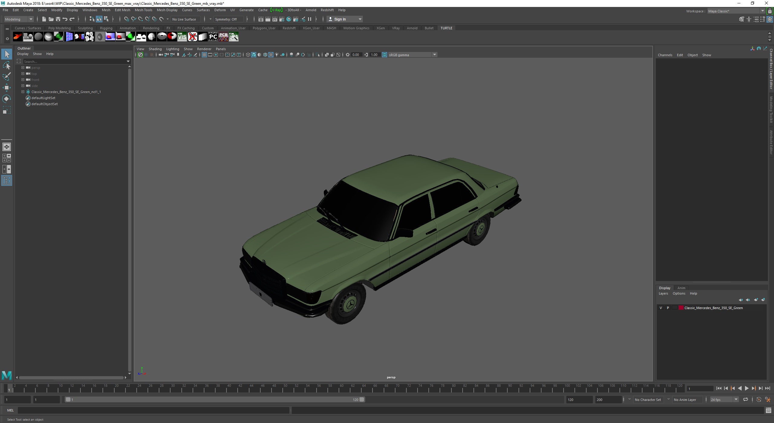 Classic Mercedes Benz 350 SE Green 3D model