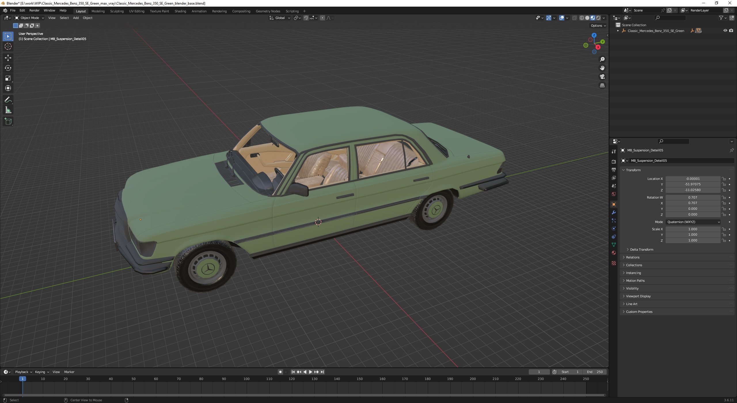 Classic Mercedes Benz 350 SE Green 3D model