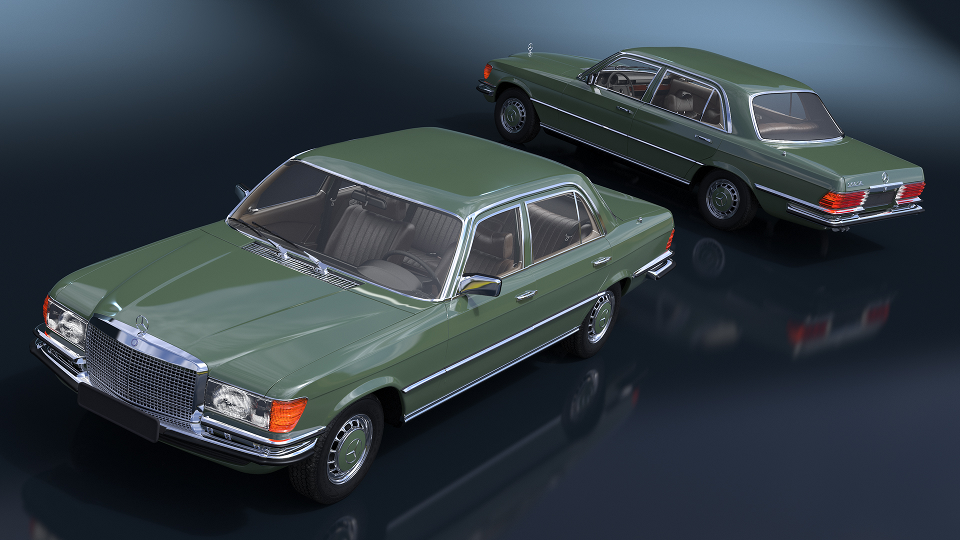 Classic Mercedes Benz 350 SE Green 3D model