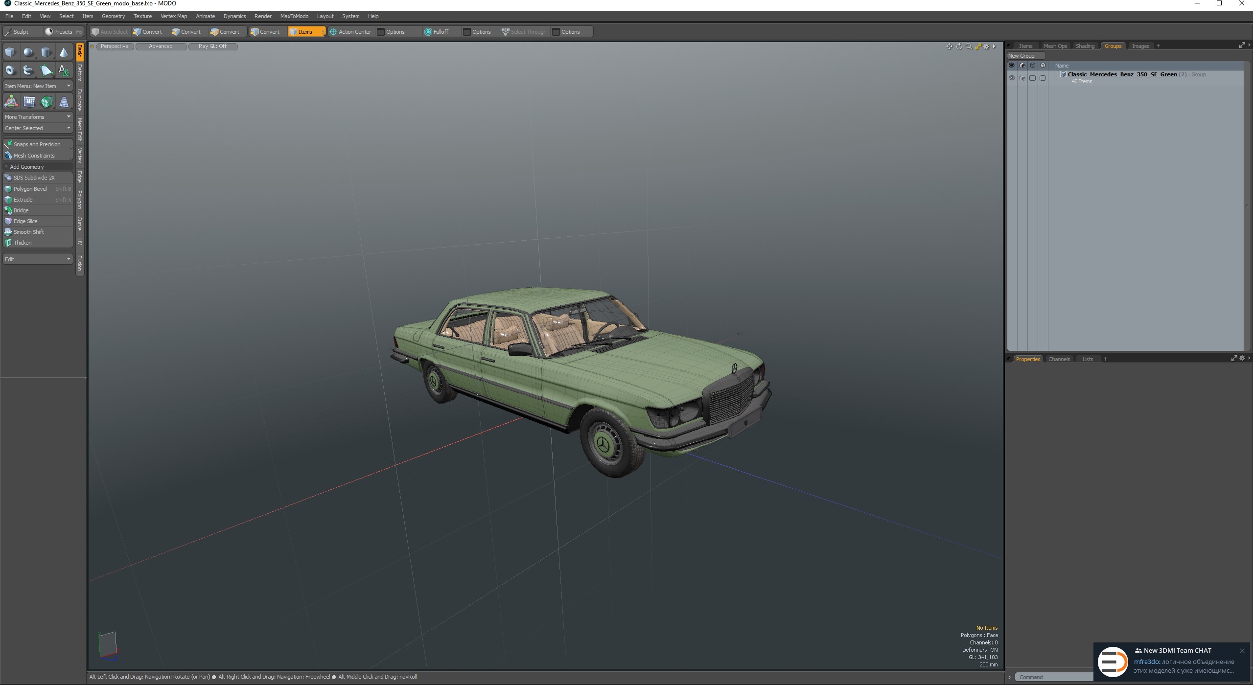 Classic Mercedes Benz 350 SE Green 3D model