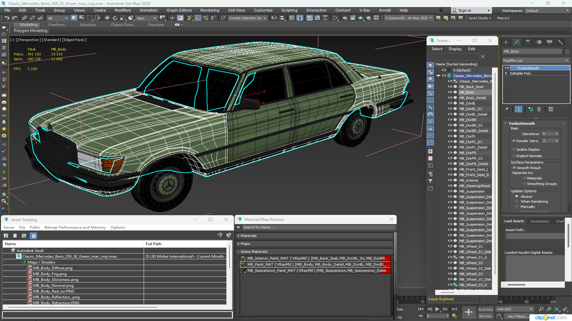 Classic Mercedes Benz 350 SE Green 3D model