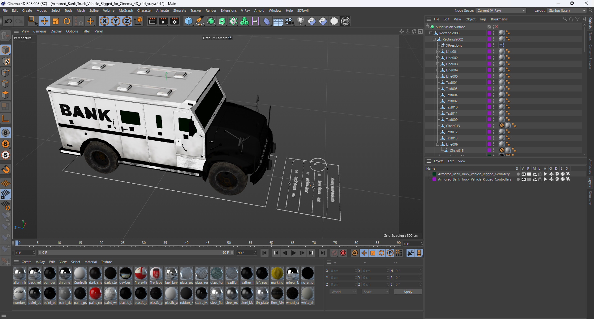 Armored Bank Truck Vehicle Rigged for Cinema 4D 3D