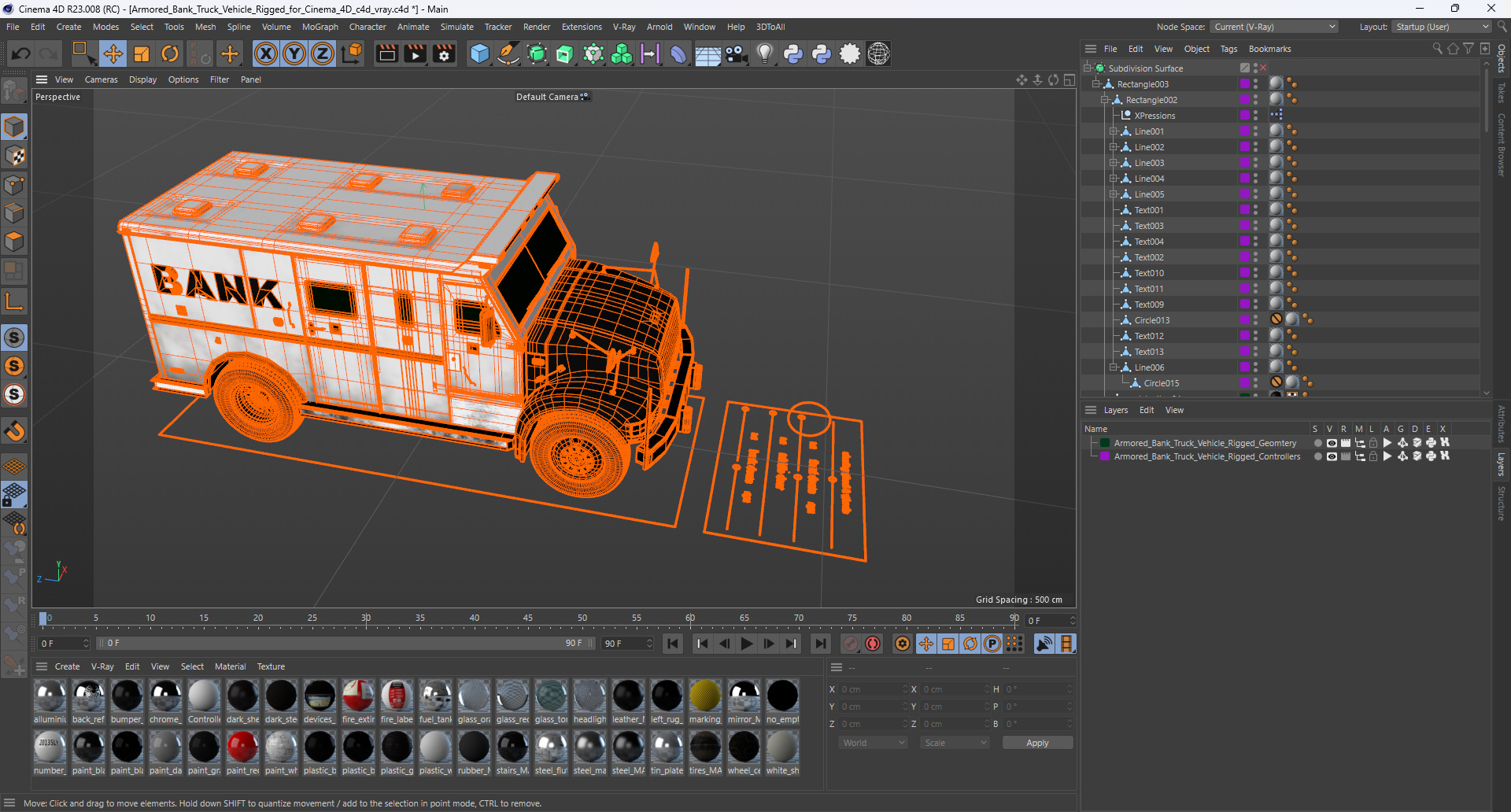 Armored Bank Truck Vehicle Rigged for Cinema 4D 3D