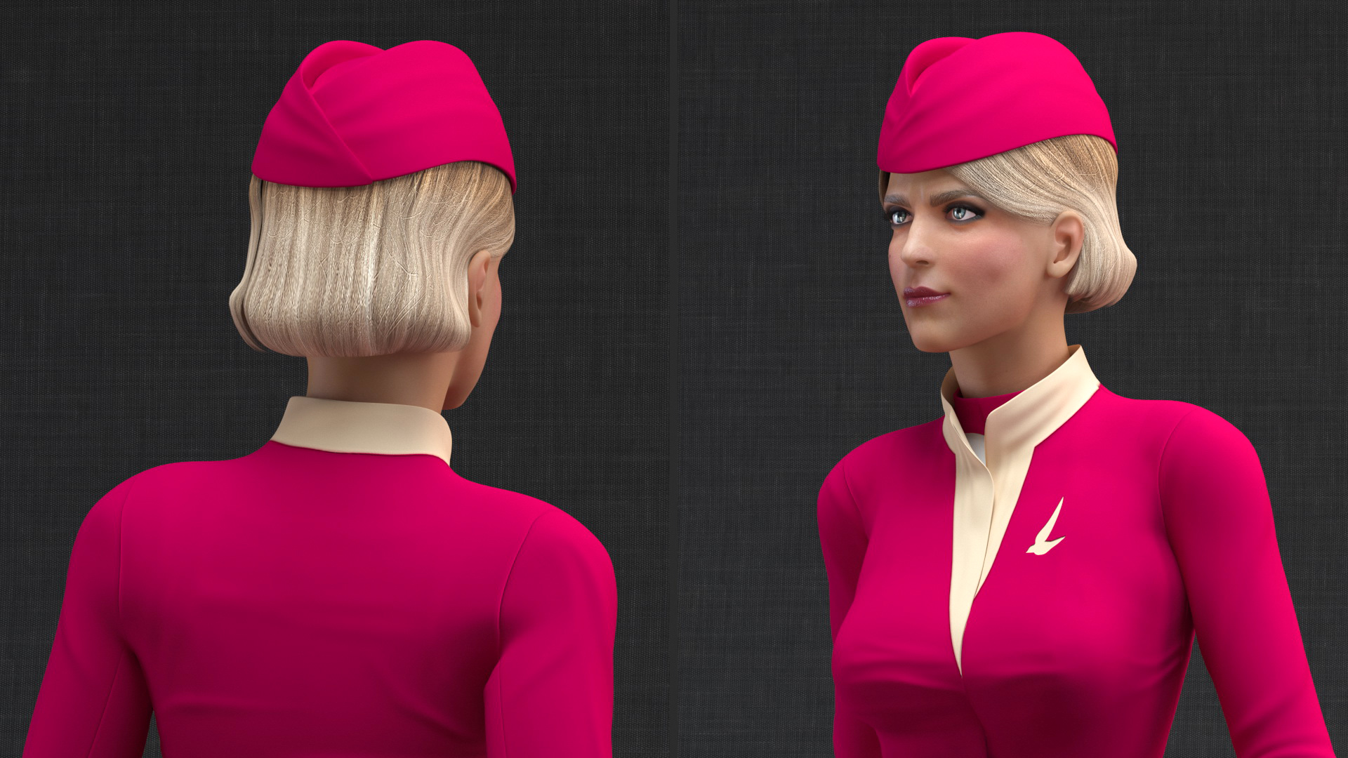 3D Stewardess in Maroon Uniform Walking Pose