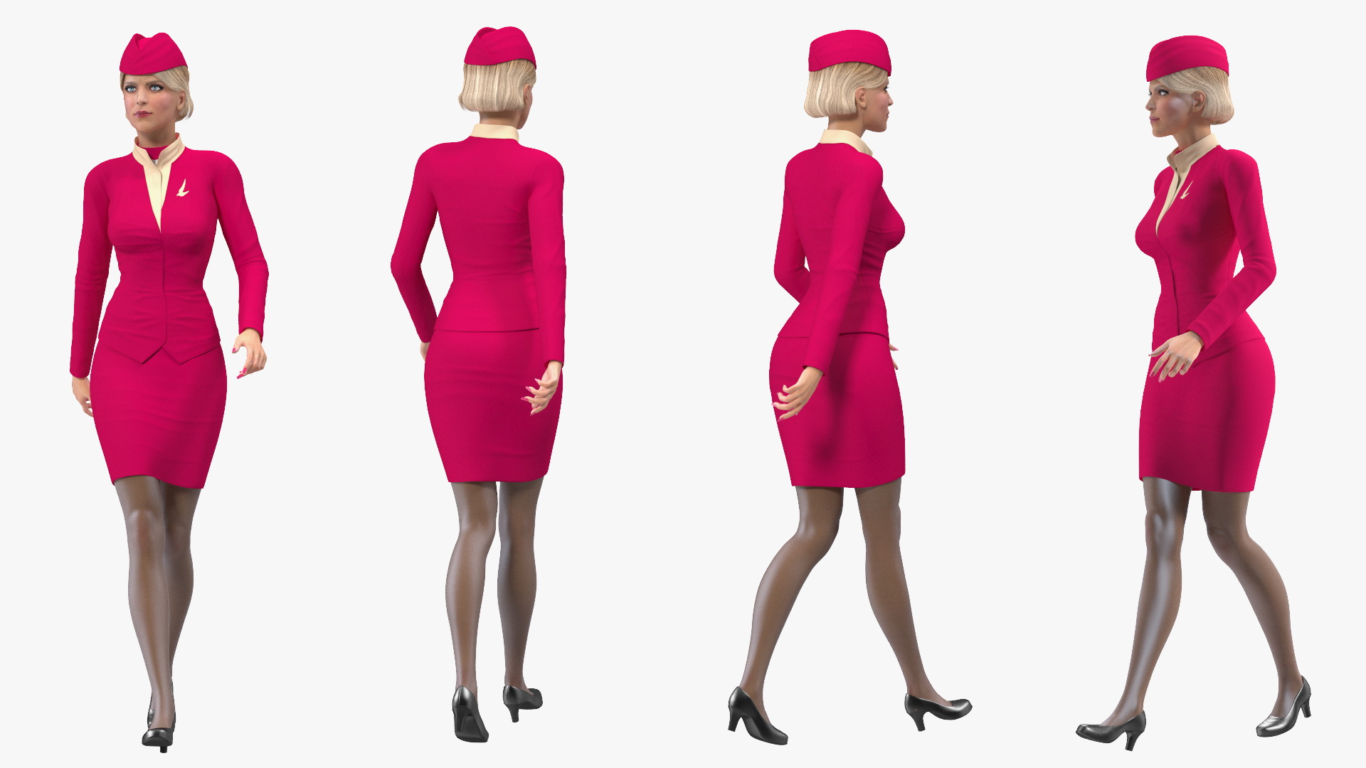 3D Stewardess in Maroon Uniform Walking Pose