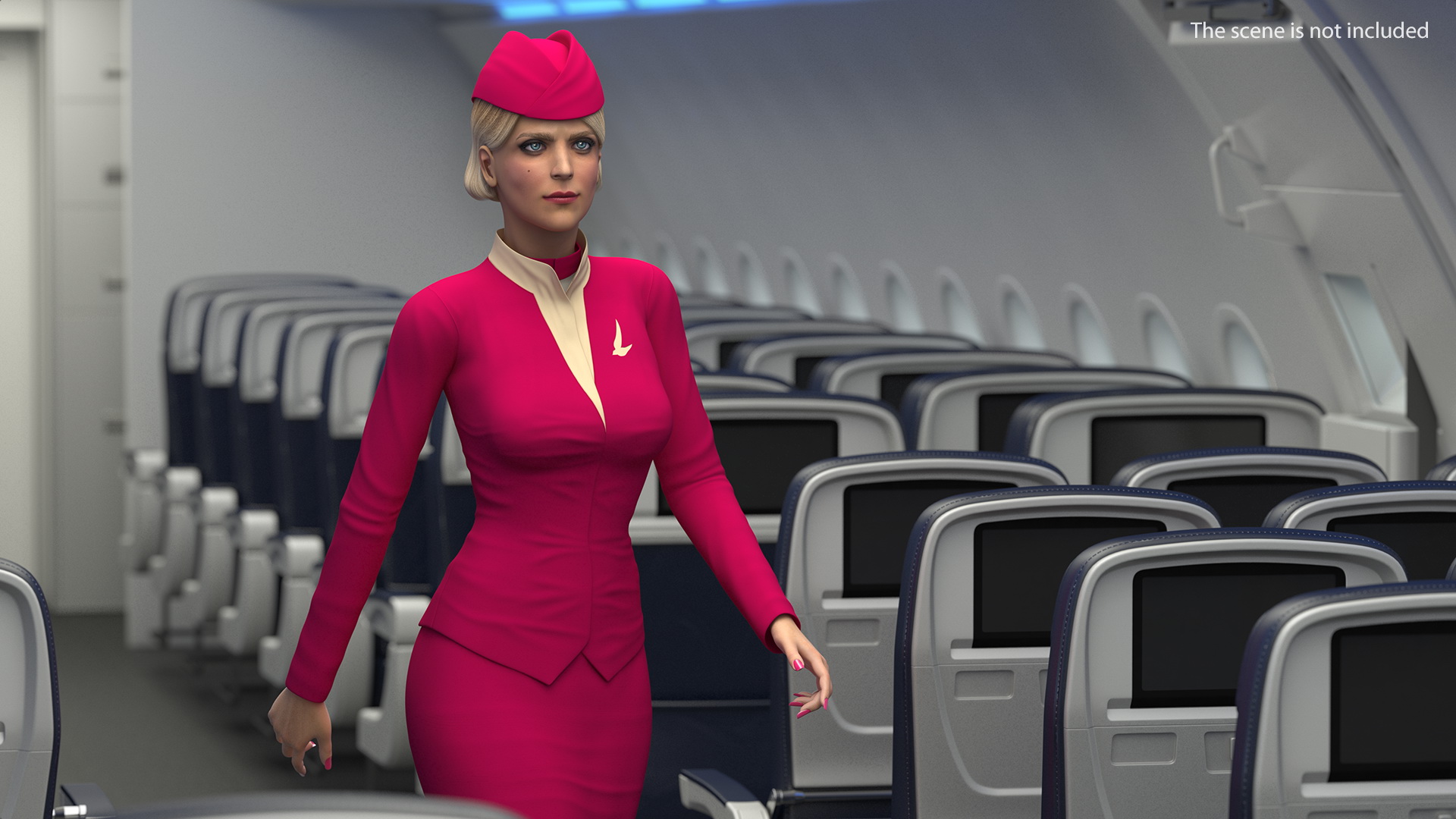 3D Stewardess in Maroon Uniform Walking Pose