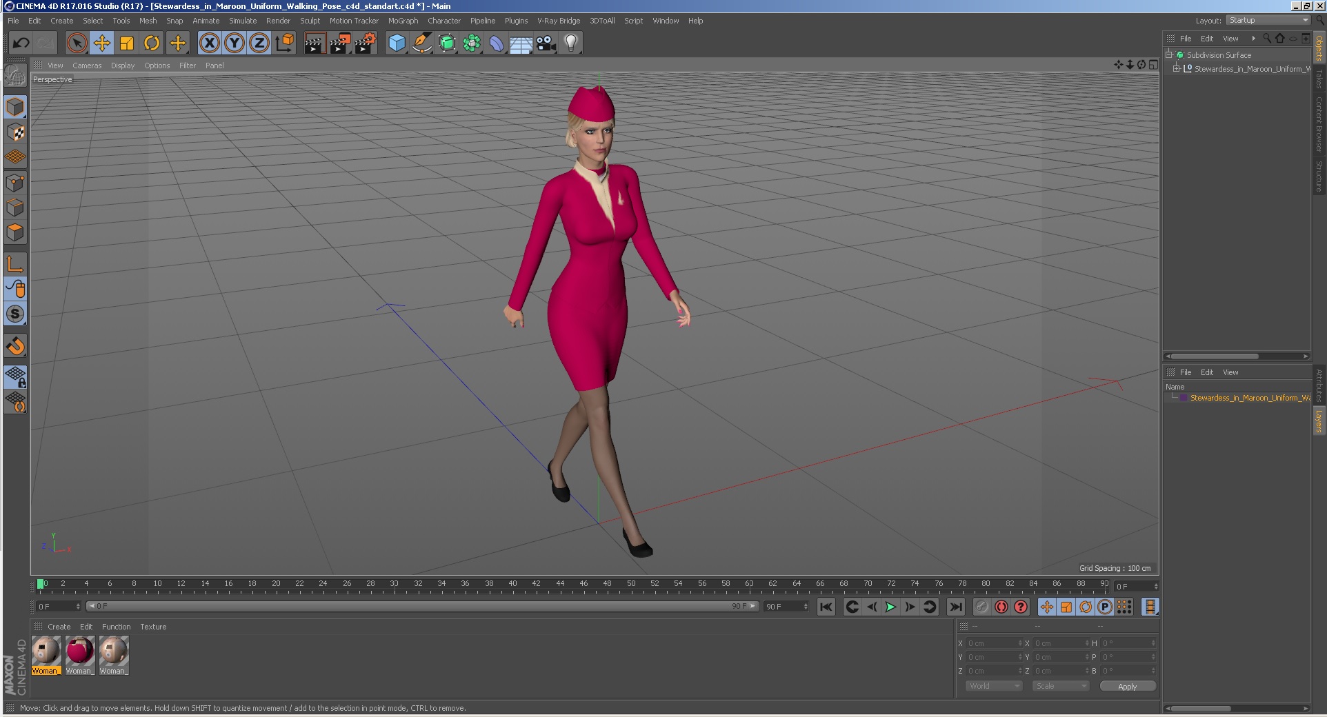 3D Stewardess in Maroon Uniform Walking Pose