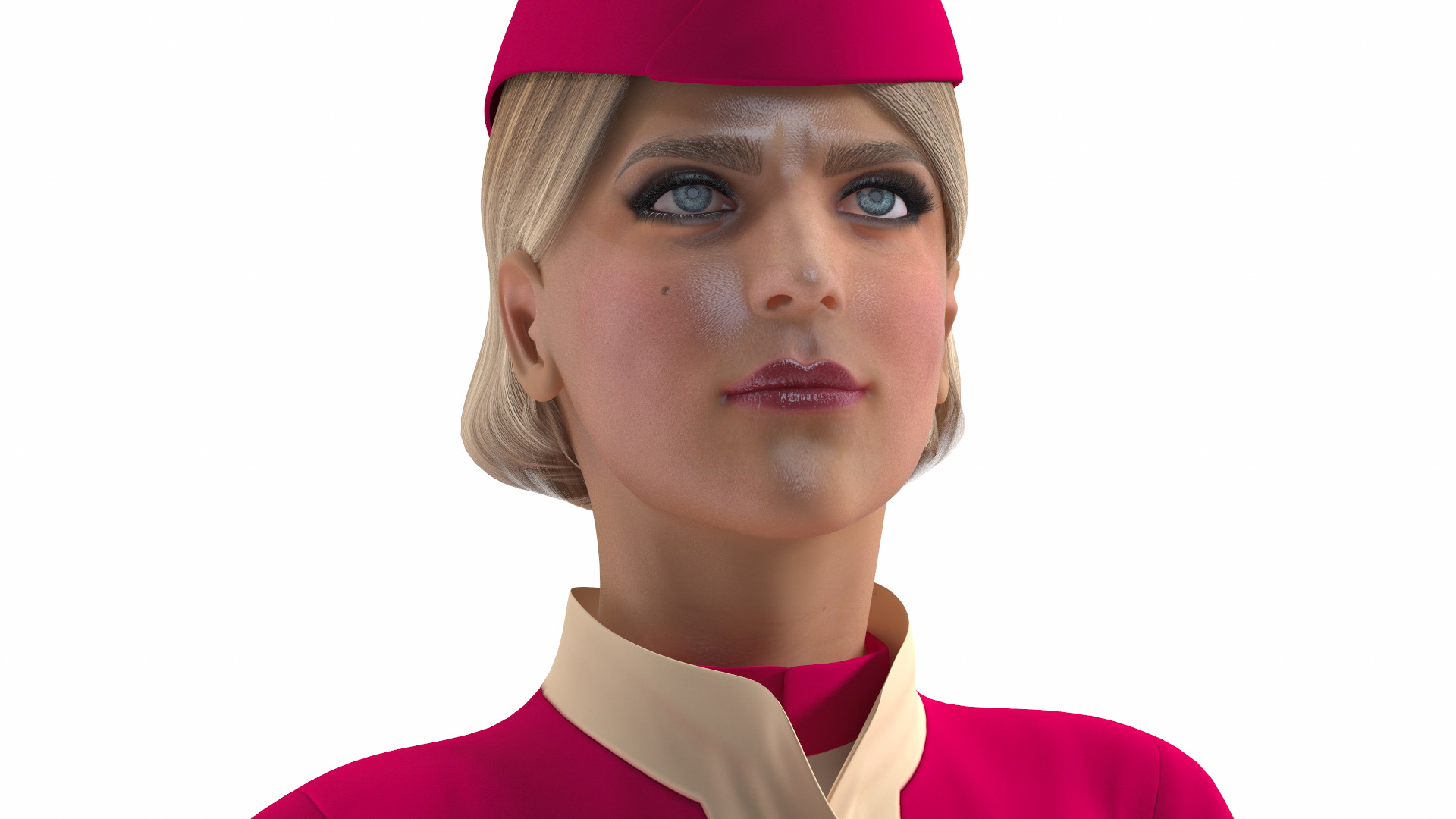 3D Stewardess in Maroon Uniform Walking Pose