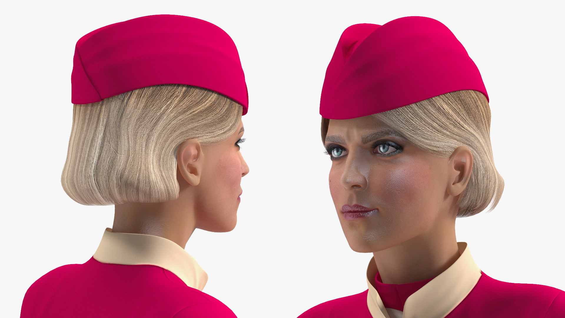 3D Stewardess in Maroon Uniform Walking Pose