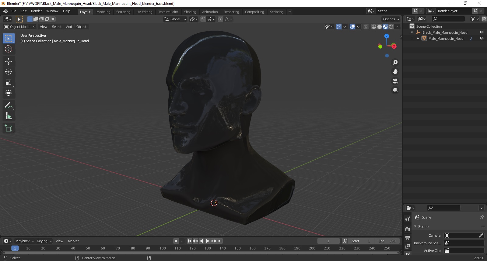 3D model Black Male Mannequin Head