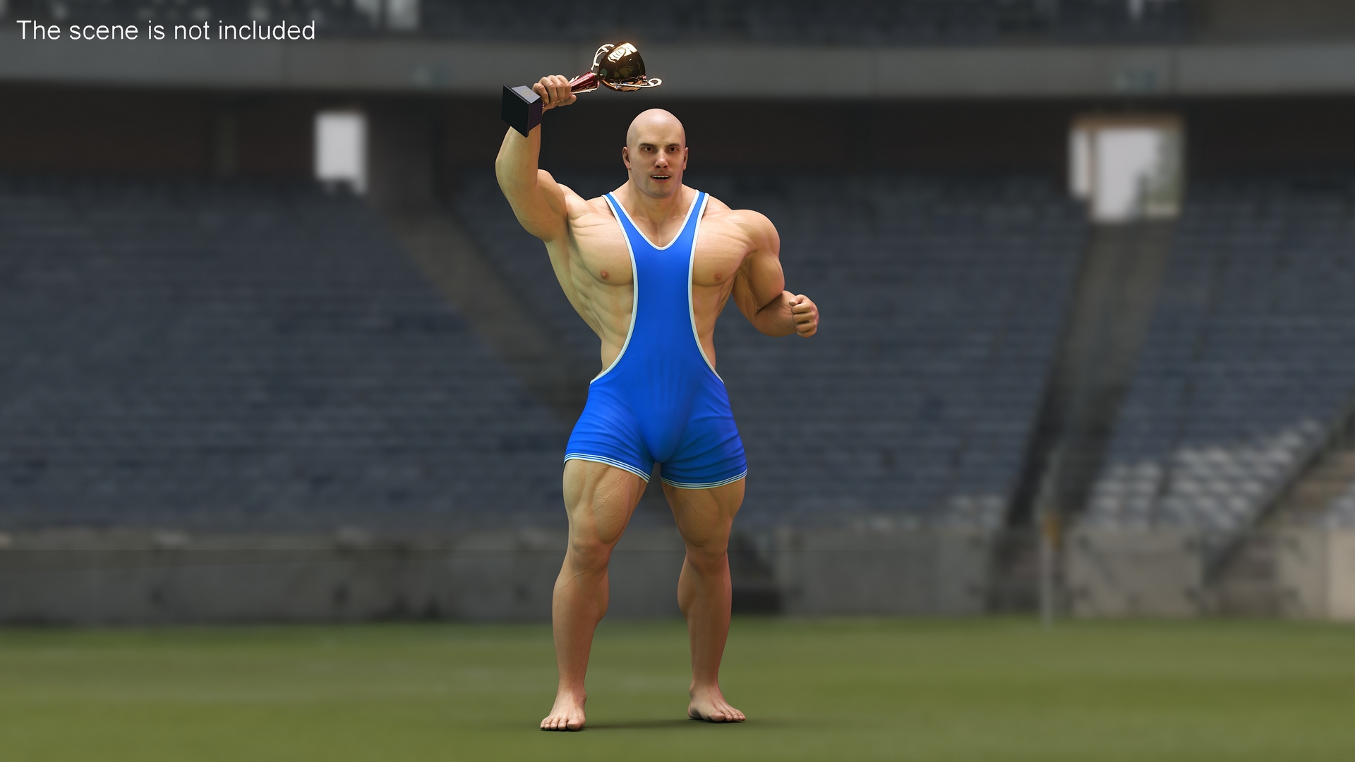 Bodybuilder in Blue Leotard Rigged 3D model