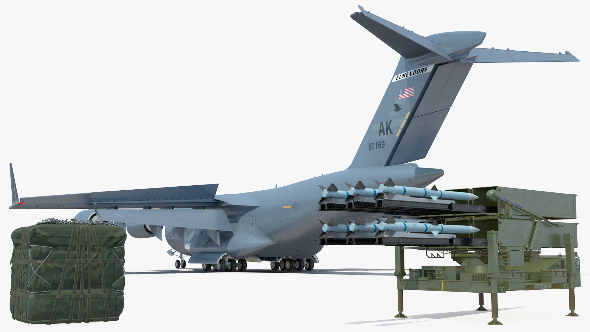 3D Boeing C17 Globemaster III Loaded MIM 104 Patriot Rigged