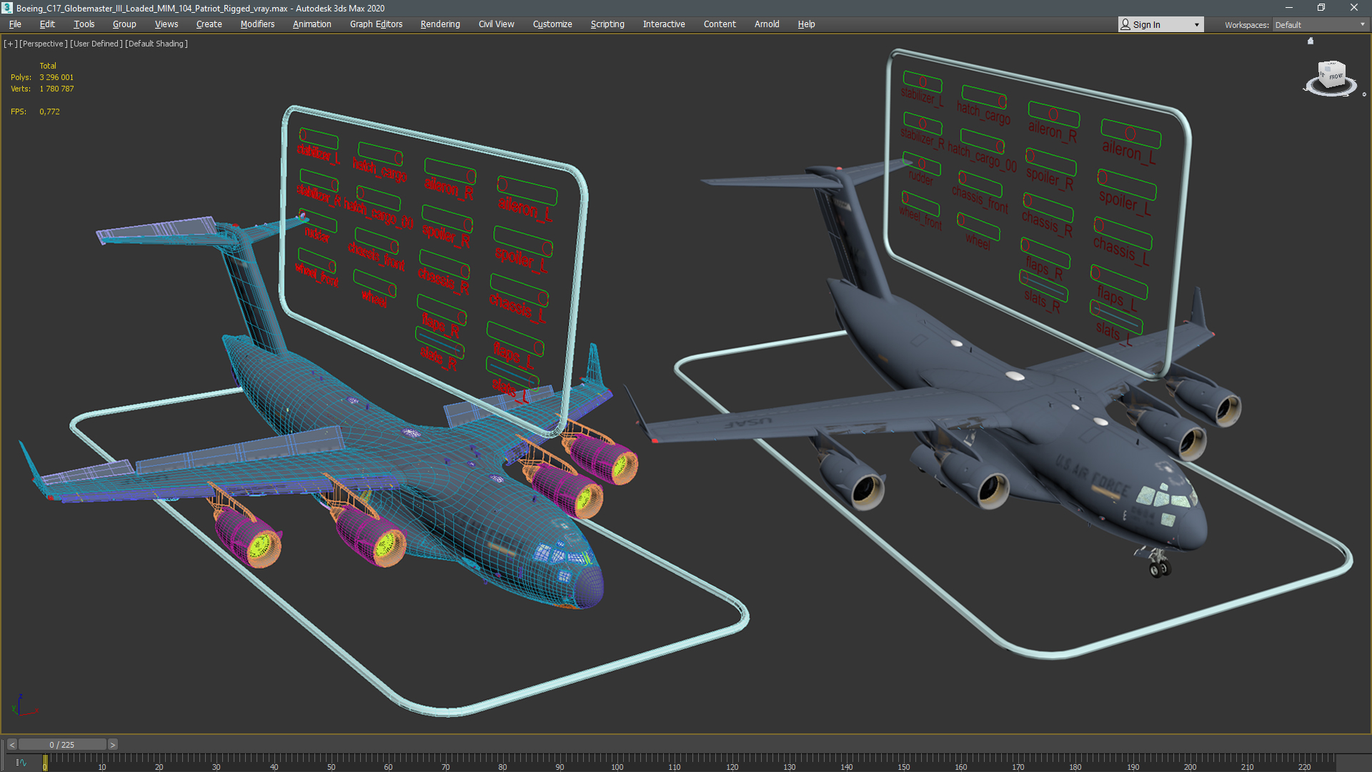 3D Boeing C17 Globemaster III Loaded MIM 104 Patriot Rigged