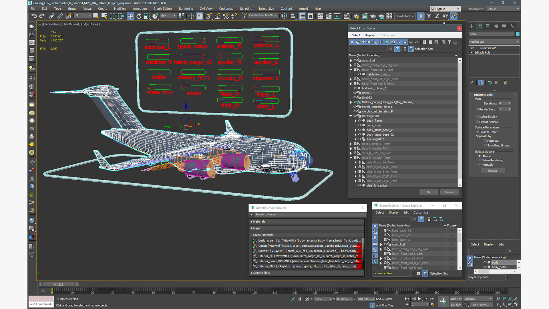 3D Boeing C17 Globemaster III Loaded MIM 104 Patriot Rigged