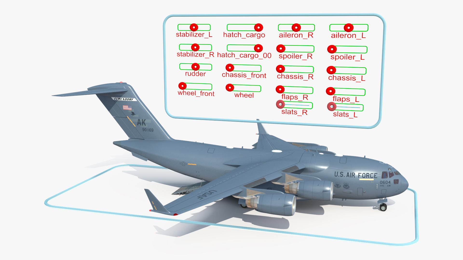 3D Boeing C17 Globemaster III Loaded MIM 104 Patriot Rigged