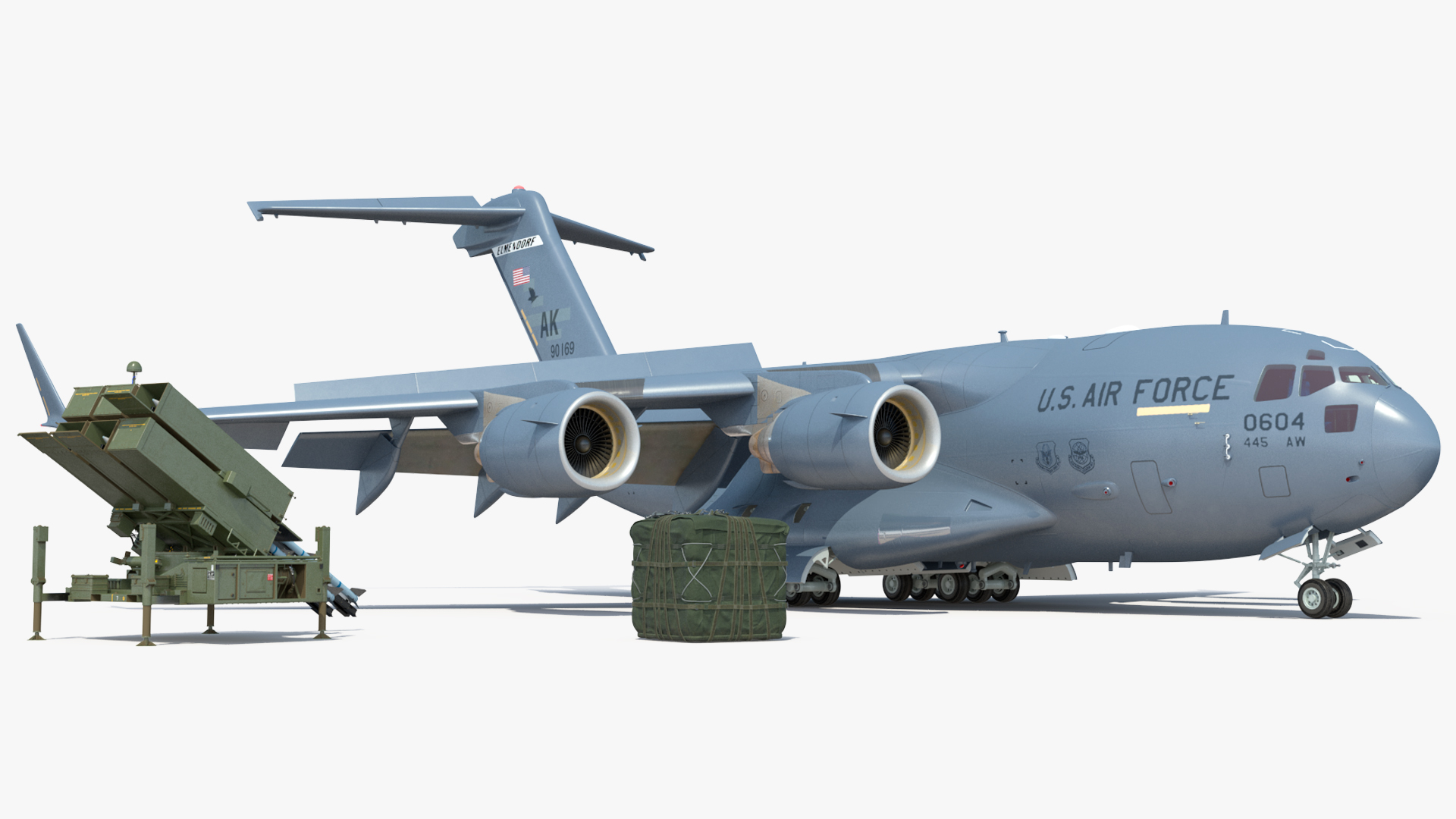 3D Boeing C17 Globemaster III Loaded MIM 104 Patriot Rigged