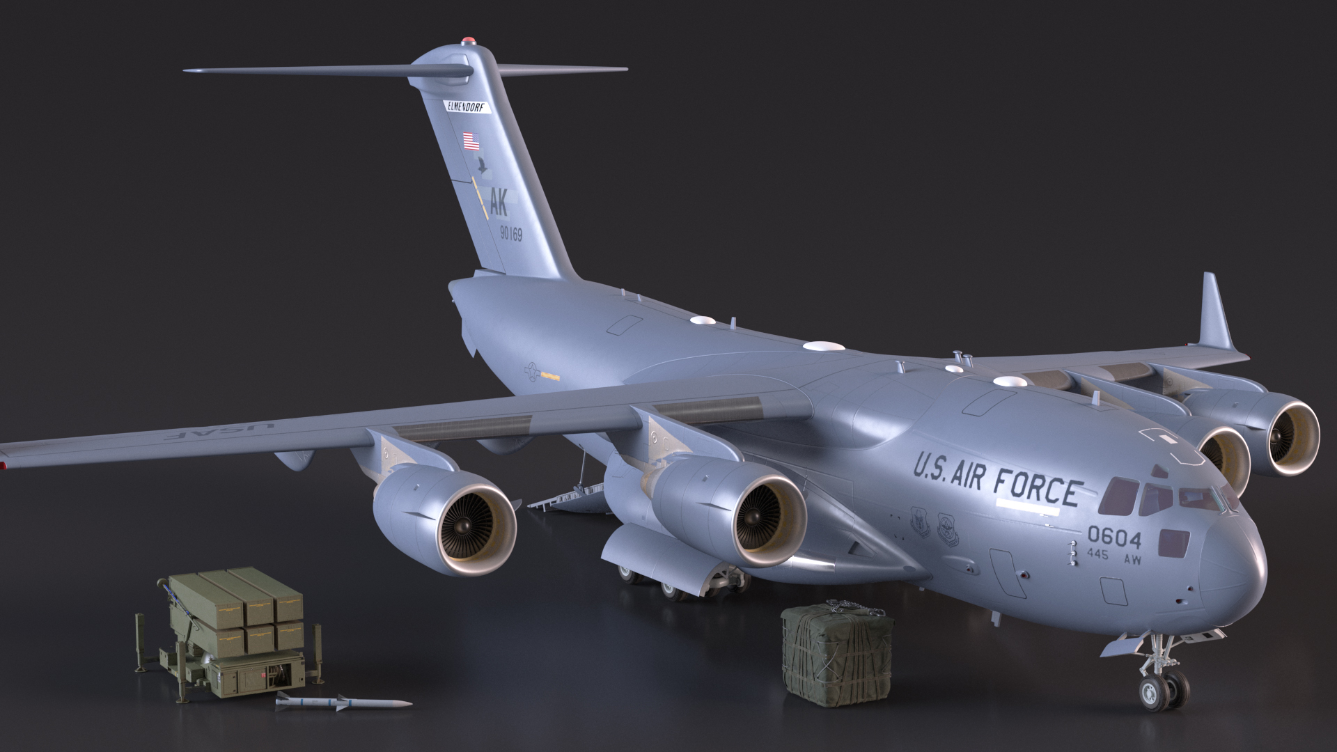 3D Boeing C17 Globemaster III Loaded MIM 104 Patriot Rigged