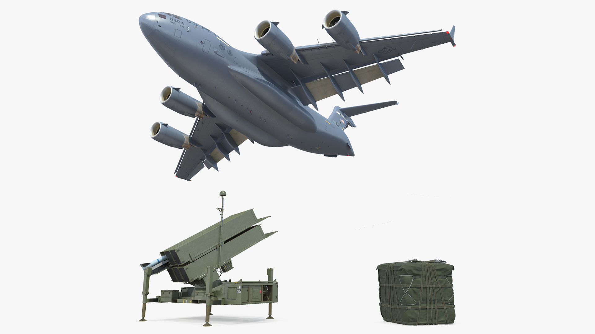 3D Boeing C17 Globemaster III Loaded MIM 104 Patriot Rigged