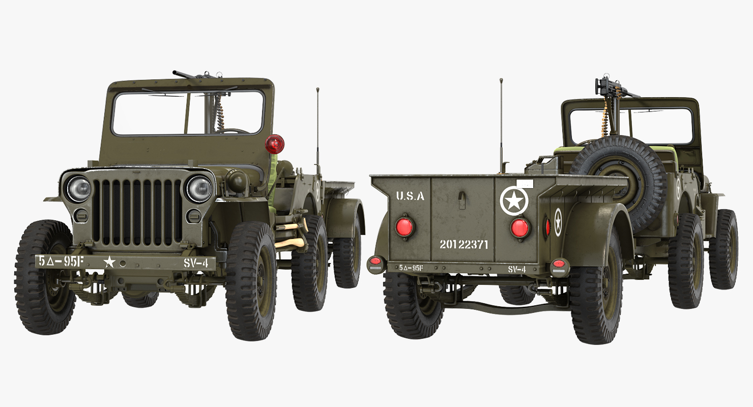 3D model Willys Jeep MB 44 with Trailer